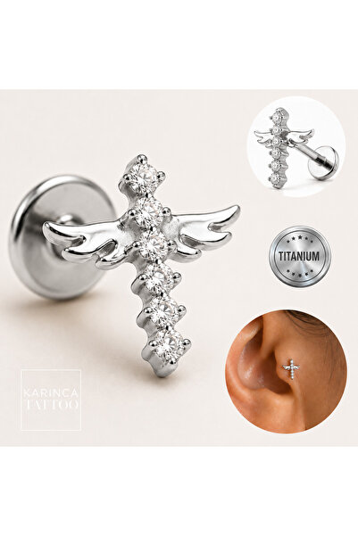 Karınca Piercing Minimal Melek Taşlı Titanyum Piercing Conch Flat Tragus Heli...