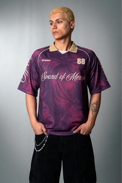 Plus Eighteen Sword of Mercy Polo Collar Oversize Purple Men's Football Jersey