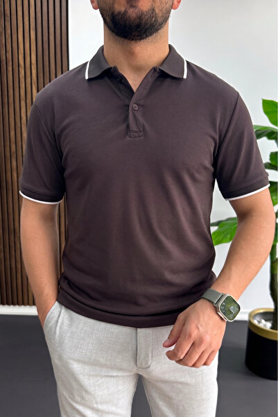 Edwox Men's Soft Fabric Polo Collar T-Shirt Brown Edw506