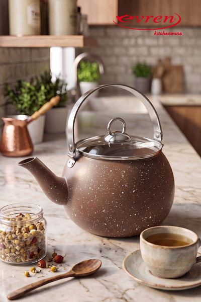 EVREN MUTFAK Evren Kahve(Brown) Granit Küre Bitki Çayı Demliği Çaydanlığı 2 lt.