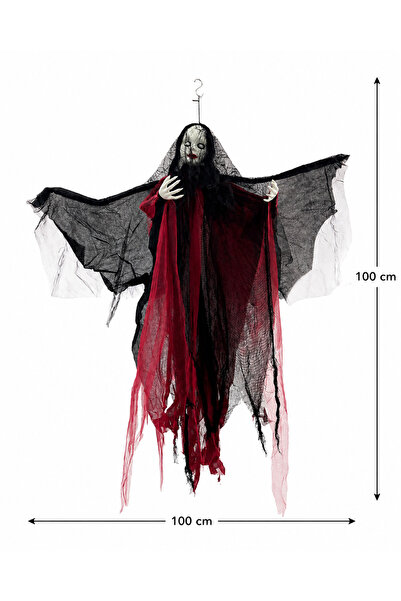 PARTİPORT Halloween Korku Gelin Dekor Figürü Siyah Kırmızı Tüllü Hayalet Bebe...