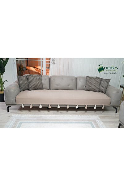 Doğa Tasseled Shawl Model Sofa Cover Brown 230X100 |   100% Cotton Knitted, N...