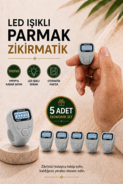 ihvan online 5 Adet Işıklı Parmak Zikirmatik Yüzük - LED Aydınlatmalı Dijital...