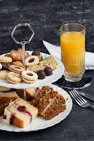 Heda Porselen Derya Platinum Gilded 2-Tier Porcelain Cookie Holder and Servin...
