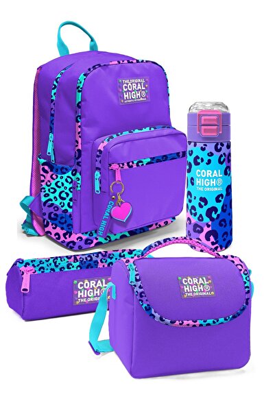 Coral High Mor Leopar 4'lü Okul Çanta Seti
