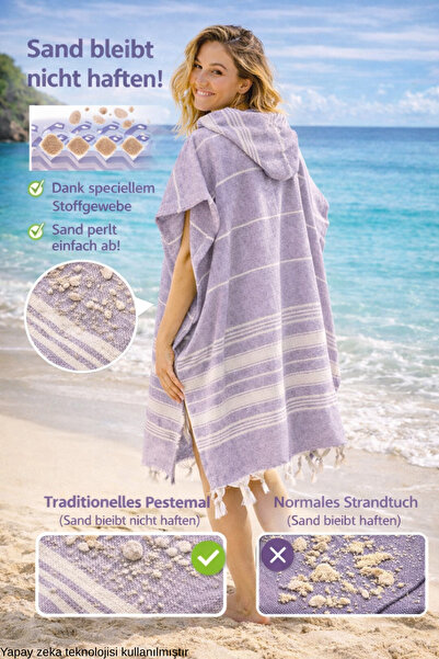 ELY PARKER Γυναικείο μπουρνούζι Poncho Peshtemal Βαμβακερή πετσέτα παραλίας λιλά