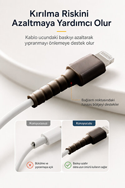 omilife Siyah Apple iPhone Kablo Ucu Koruyucu Silikon Lightning Şarj Kablosu Kırılma Önleyici Aparat
