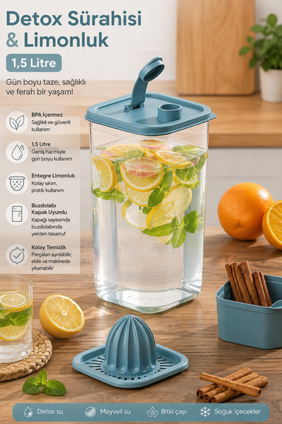 Porsima 06-1109 Sızdırmaz Kapaklı Detoks Sürahi-matara & Limonluk -şerbetlik ...