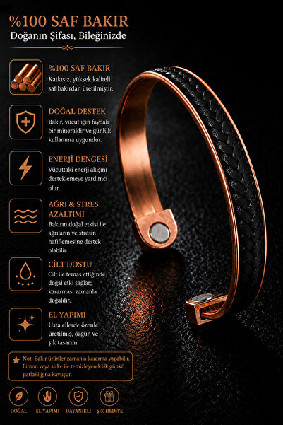 İyyaKee Men's and Women's Copper Bracelet with Leather Weave on Top and Magne...