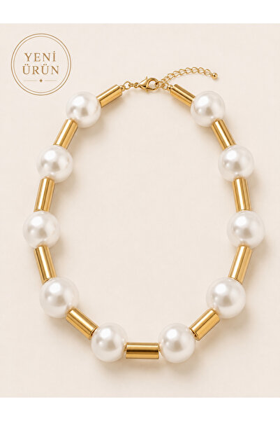 SOLÉORA COAST ZR Model İnci Detay Gold Vintage Kolye