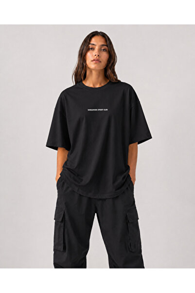 chaygoy Unisex Relaxed Fit Siyah Tişört I Need Money Ön ve Sırt Baskılı %100 Pamuk