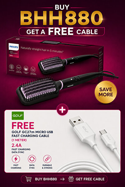 Philips BHH880 Heated Hair Straightening Brush with ThermoProtect Technology ...