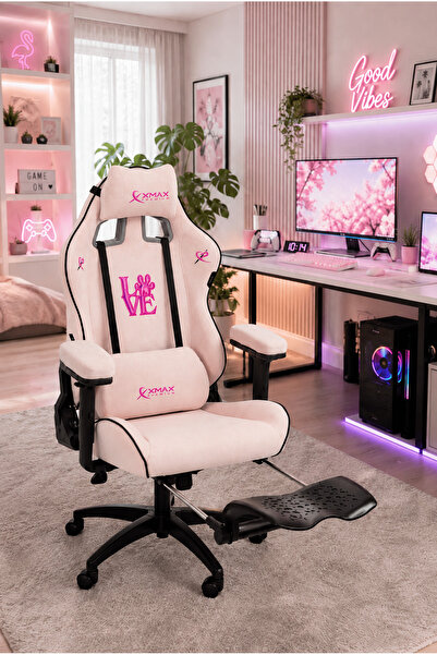 XMAX / Rio Love Açık Pembe Su İtici Lüks Kadife Şönil Kumaş Oyuncu Koltuğu / ...
