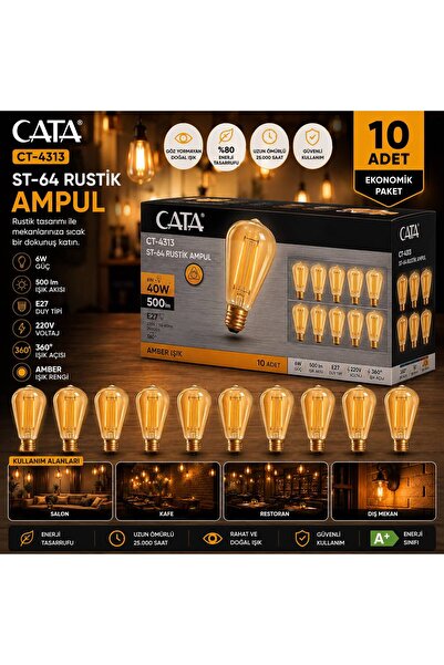 Cata CT-4313 ST-64 Rustik Ampul Amber 6W (10'lu PAKET)