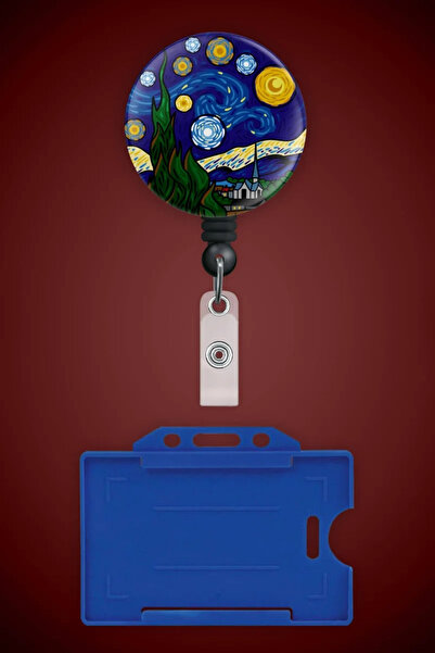 Apptakı Van Gogh Yıldızlı Geceler Metal Buton Yoyo Yaka Kartığı Kart Tutucu Y...