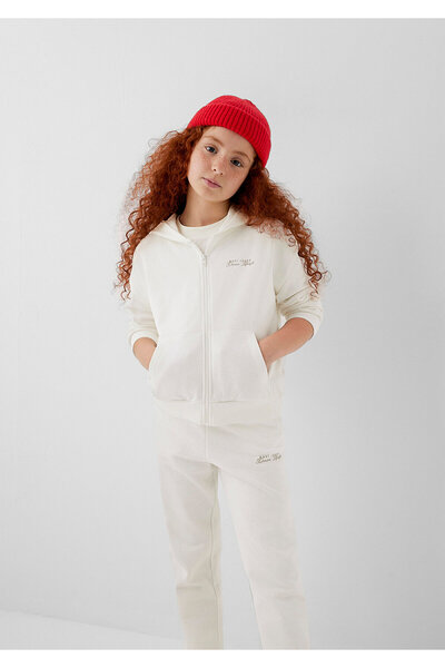 Mavi Kapüşonlu Fermuarlı Ekru Sweatshirt 7S10227-70057