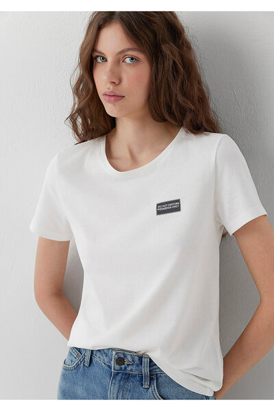Mavi Slogan Printed Ecru T-Shirt Semi Slim Fit 1614262-70057