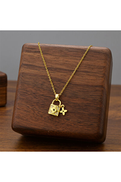 Choice1 Golden lock Fashionable Titanium Steel Lock Head Necklace for Women U...