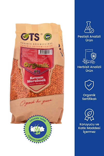 OTS Organik Kırmızı Mercimek 750 gr (Organik Sertifikalı, Pestisit Analizli)