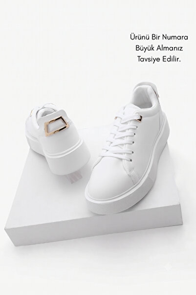 Marjin Damen-Sneaker, dicke Sohle, goldene Schnalle, detaillierte Schnür-Spor...