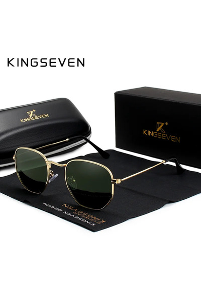 Choice gold green KINGSEVEN Brand Reflective Sunglasses Men Hexagon Retro Sun...