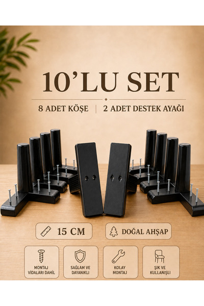LEGORA WOOD DESİNG 15 cm Wooden Conical Furniture Leg Set of 10 Corner and Su...