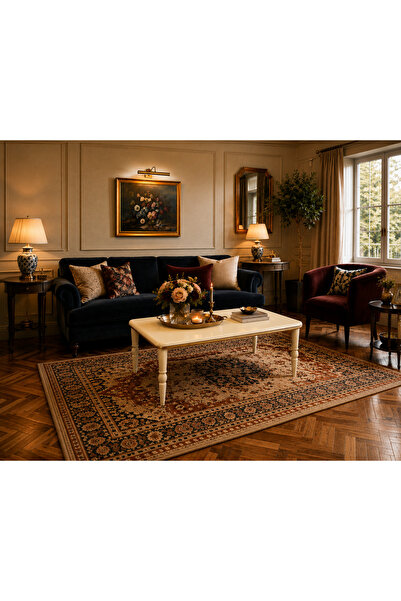 FAMİ HOME Berlin Gold Detaylı Krem Orta Sehpa Ahşap Ayaklı Modern Salon Sehpası