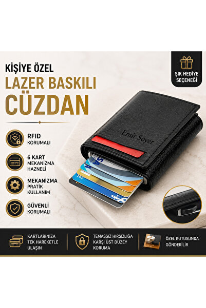 Genel Markalar İsme Özel Mekanizmalı Erkek Cüzdanı - Kart Çıkartmalı Slim Sun...