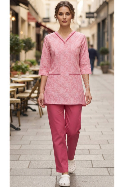 ABSHIR Housemaid/Nanny/Babysitter/Set with Print Top and Trousers, V-Neck 3/4...