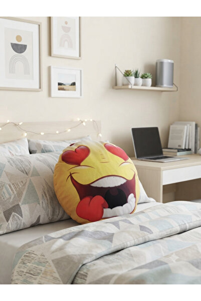 AZİZ OYUNCAK 25 Cm Cute Emoji Humorous Cartoon Themed Round Toy Pillow Yellow...