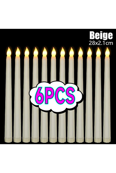 Choice4 Beige 6pcs 3D Taper Long-pole Candles Lights LED Flameless Pointed Ca...