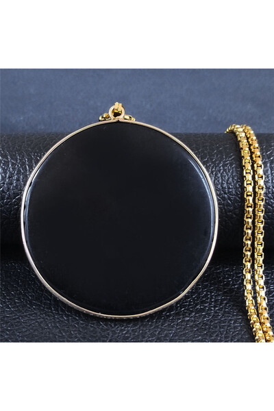 Choice A 60cm BOX GD Fashion Big Black Obsidian Necklace Stainless Steel Natu...