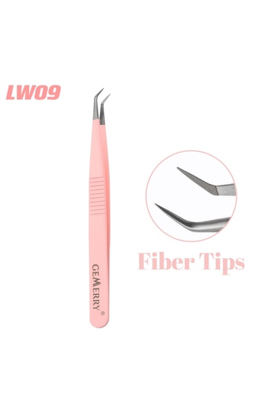 Choice8 LW09 GEMERRY 1 PC Eyelash Tweezers With Fiber Tips Pink Professional ...
