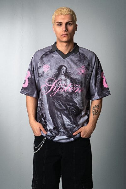 Plus Eighteen Baroque Angel Polo Collar Oversize Gray Men's Football Jersey