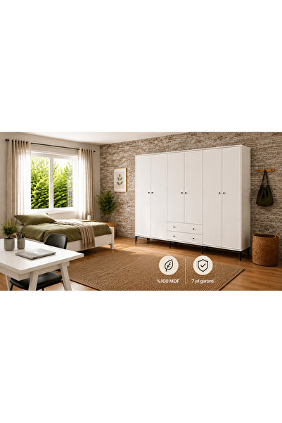 VENATTO Focus 6 Kapılı,2 Çekmeceli,10 Raf Bölmeli Gardırop/ Dolap R:beyaz (%1...