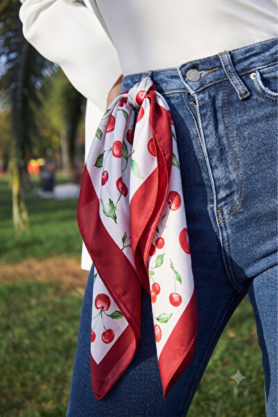 D scarf Kadın Kiraz Desenli Fular Bandana