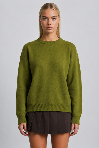 MODASPARK Green Crew Neck Oversized Women's Knit Sweater