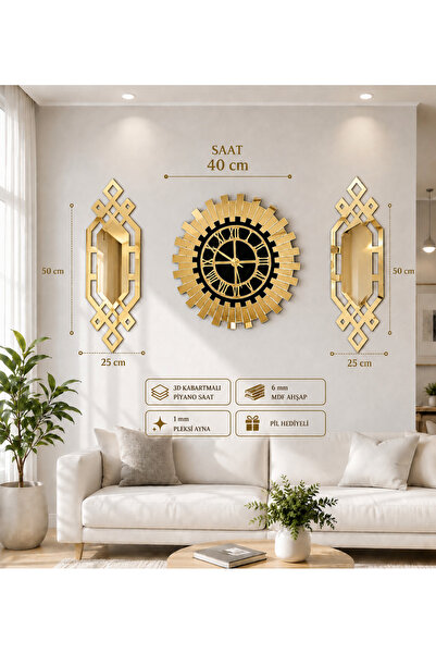 EYKA STORE Altın Renk Plexiglass Aynalı 3d Kabartmalı El Boyaması Piyano Mode...