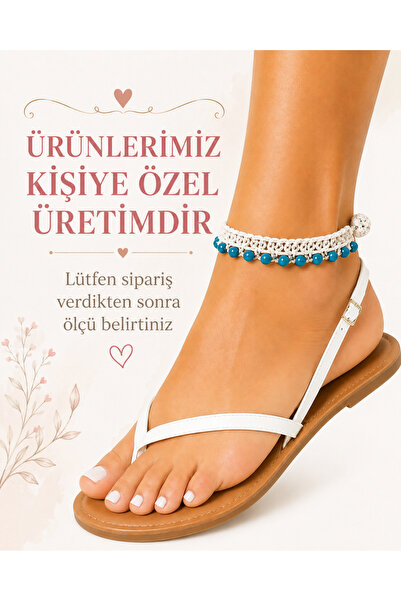 NEHOLİA El Örgüsü Halhal Kadın Ayak Bilekliği Boncuklu İnci renkli gelinlik D...