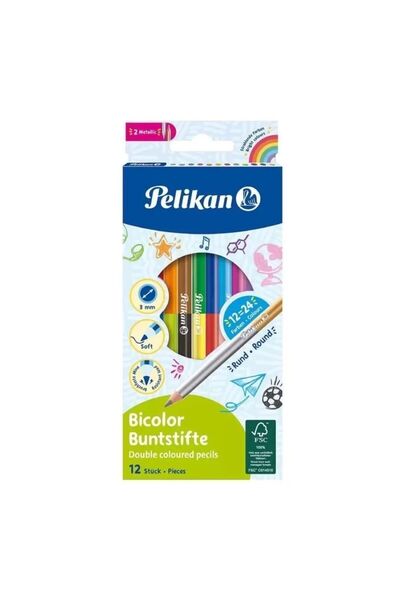 Pelikan Kuru Boya Kalemi Çift Uçlu 12 Li 24 Renk 700146