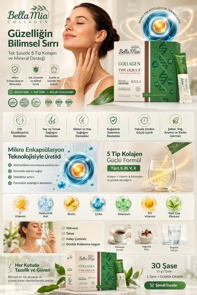 Bella Mia Collagen 100% Pure and Natural Dietary Supplement Containing 5 Types of Collagen and Vitamins (Economical Packaging)