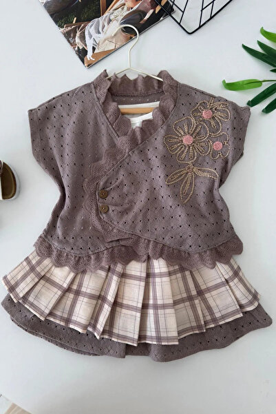 Minigimin Cicileri My Little Girl's Embroidered Lace Detailed Plaid Skirt 3-P...