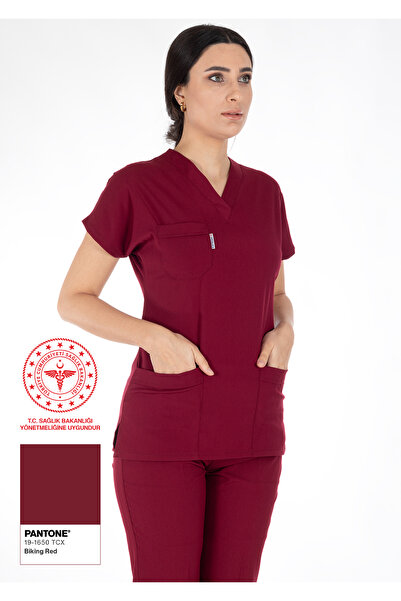 Alsancak Üniforma Claret Red Lycra Thin Fabric Scrubs Doctor Nurse Jersey Bat...
