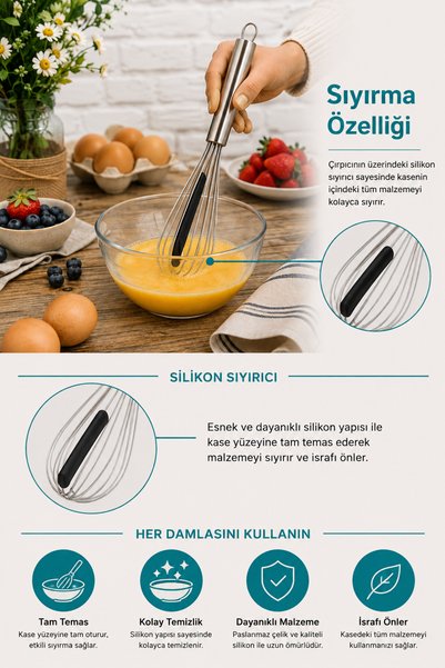 Tohana Silikon Sıyırma Aparatlı Çelik Çırpıcı , Silikonlu Çırpıcı