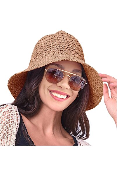 Axesoire 14399 El Örgüsü Camel Hasır Şapka