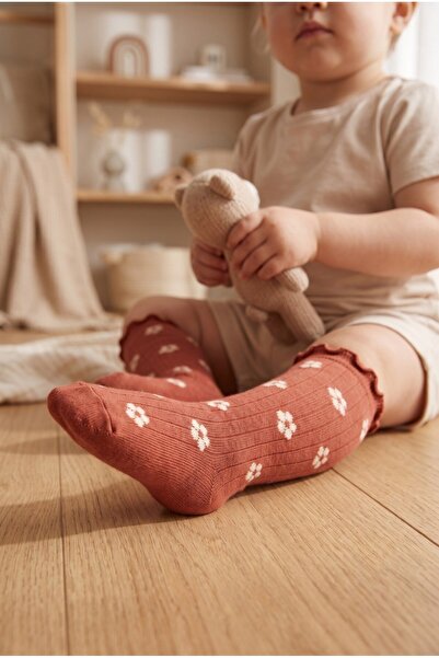 Katia&Bony Baby Floral Patterned Socks Dark Brown