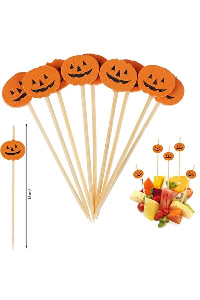 partidolu Halloween Temalı Turuncu Renk Balkabağı Ahşap Kürdan 25 Adet