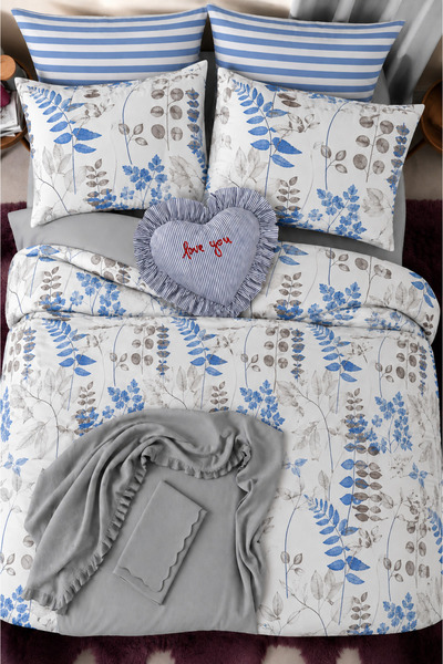 İQON Elastic Sheet Bedding Set Double Size Eucalyptus White