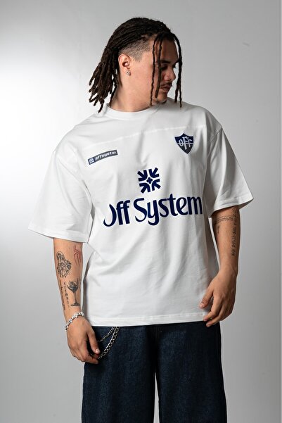 Plus Eighteen System 19 Velvet Embroidery White Oversize Men's Jersey T-Shirt