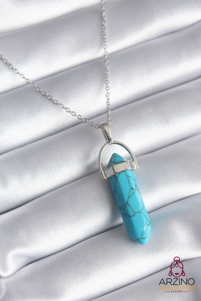 Generic Brand 316L Steel Silver Color Blue Stone Model Women's Necklace